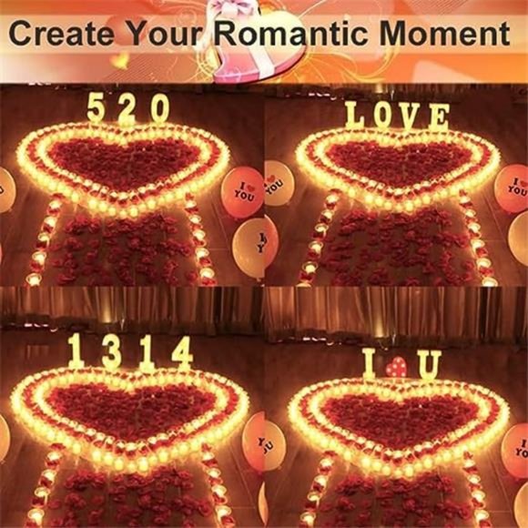 Valentines Decor 1000 Pieces Artificial Rose Petals with 24Pcs Heart Shaped LED - Picture 2 of 7